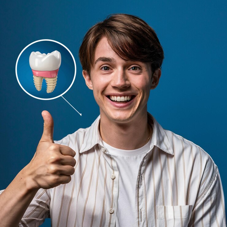 Young Mans Healthy Teeth Implant Closeup – North Barrie Dental